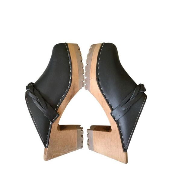 MIA Swedish clog wood leather black women's size 39 7.5 - Picture 3 of 6